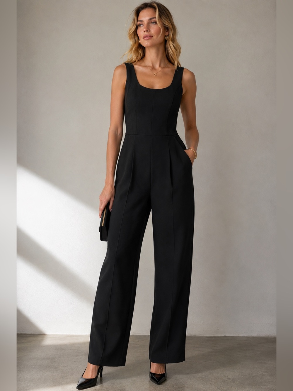 SPANX Ponte Corset Jumpsuit Black Barrel Leg NWT M